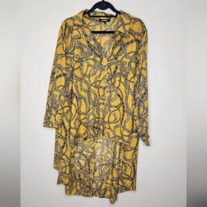 Ups & Downs long sleeve button down  high to low chain print blouse size 1X